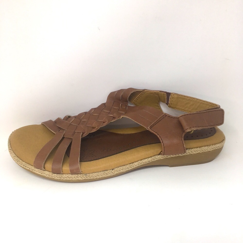 SoftSpots Sandals Braided Brown Leather Straps Open Toe Jute 9.5 - Picture 3 of 9